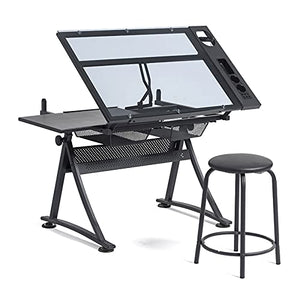 Drafting Table American Children Adult Liftable Glass Drawing Table Art Work Table (Color : Black, Size : 96X60X68CM)