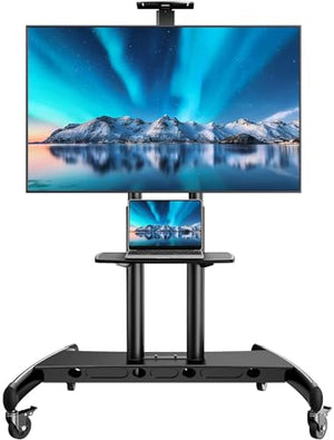 PERLESMITH Mobile TV Stand for 55-90 Inch Flat/Curved Screen TV - Height Adjustable Outdoor TV Cart with AV Shelf - UL Certified - Holds up to 200lbs