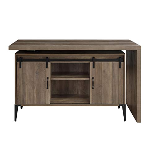 Knocbel Industrial Swivel Computer Desk with Sliding Barn Door Storage Cabinet and Cord Management, Home Office Workstation Writing Desk with Metal Legs (Rustic Oak and Black)