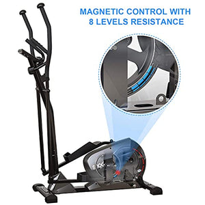 snode Magnetic Elliptical Machine, Eliptical Trainer with 3PC Crank,Elliptical Exercise Machines Home Use with Pulse Rate and LCD Monitor,8 Levels Resistance