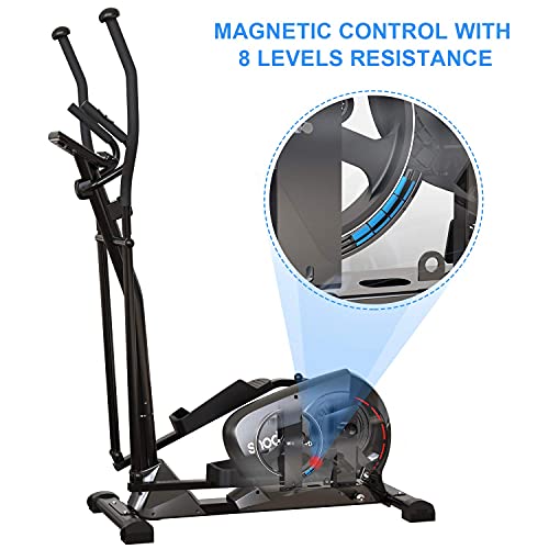snode Magnetic Elliptical Machine, Eliptical Trainer with 3PC Crank,Elliptical Exercise Machines Home Use with Pulse Rate and LCD Monitor,8 Levels Resistance