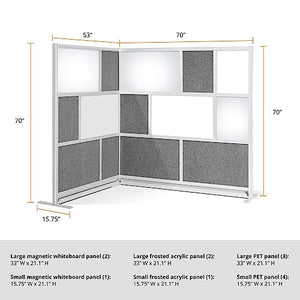 S Stand Up Desk Store Workflow Modular Wall Bundle | Expandable Office Partition System with Whiteboard, Acrylic Panels | (1) 70x70in Wall + (1) 53x70in Wall