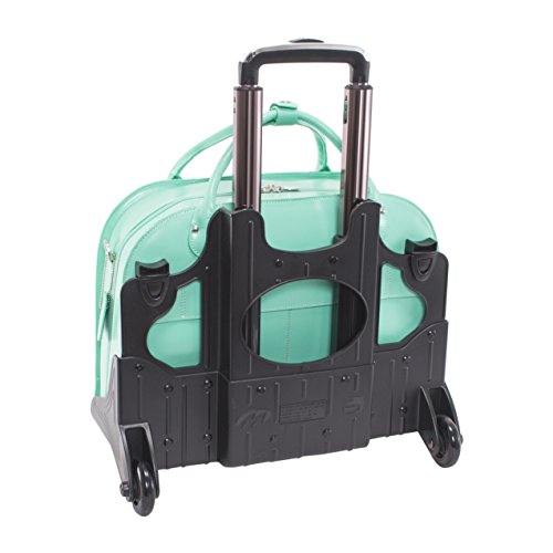 Detachable-Wheeled Women's Briefcase, Leather, 15.6" in, Mint - Roseville | McKlein - 96642
