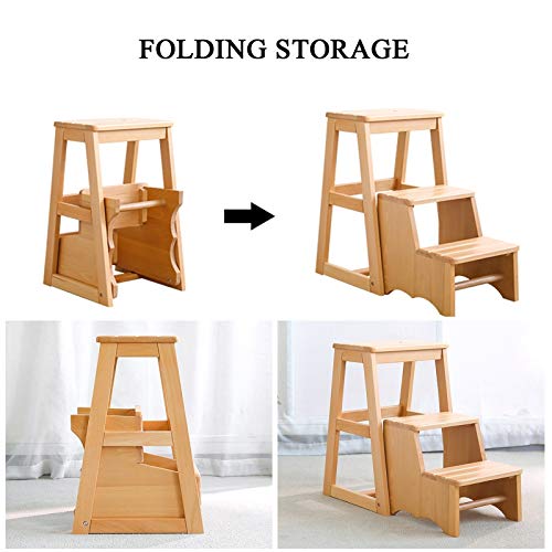 LUCEAE 3-Step Wooden Folding Step Stool - Portable & Sturdy