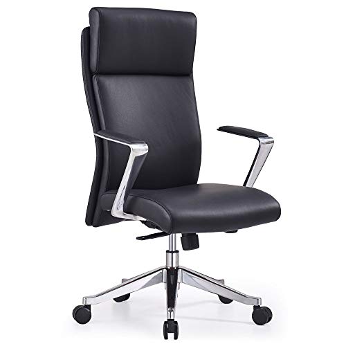 Adjustable Ergonomic Draper Leather Executive Chair with Aluminum Frame- Black