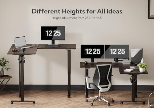 INNOVAR Bamboo Triple Motor L Shaped Standing Desk, 63 x 55 inch, Adjustable Height, Brown Bamboo Top