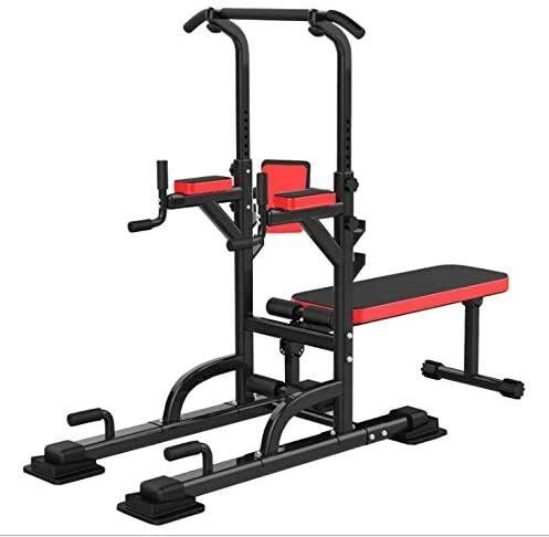 DLWDMRV Professional Home Dumbbell Bench Multi-Function Power Tower with Sit Up Bench,Adjustable Height Pull Up Tower Heavy Duty Dip Station Fitness Exercise Strength Training Workout Equipment