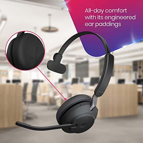 Global Teck Worldwide Jabra Evolve2 65 Wireless Headset MS USB Mono, Bluetooth Dongle, Zoom/Webex/Skype Compatible, Black - Gold Support Plan Included