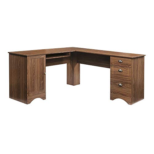 Thaweesuk Shop New Walnut Executive L Shaped Office Desk Furniture Corner Computer Shape Workstation Home Sturdy MDF Board with Glossy Veneer 66" L x 66" W x 30.3" H of Set