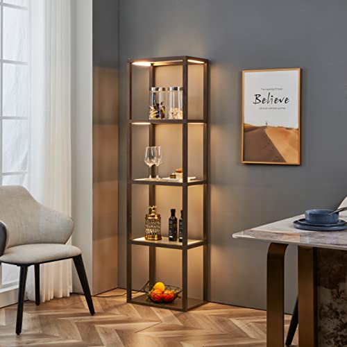 FENLO Luxury Display Shelf with Dimmable LED Floor Lamps, Curio Cabinet & Glass Bookcase
