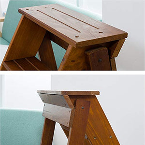 LUCEAE Folding Wooden 5-Step Stool with Non-Slip Treads, Portable High Chair - 34x59x87cm