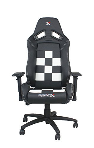 Finish Line White on Black Checkered Flag Pattern Gaming and Lifestyle Chair by RapidX