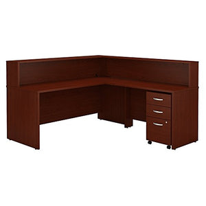 Bush Business Furniture Series C L Shaped Reception Desk with Mobile File Cabinet in Mahogany