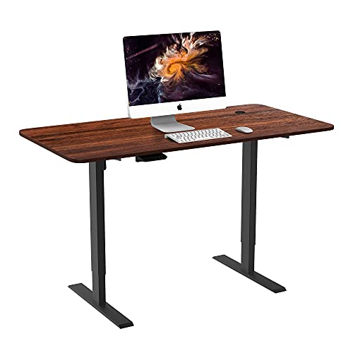 HOUSEELF Electric Height Adjustable Standing Desk - 48 x 24 Inches Stand Up Computer Writing Desk with Smart Memory Screen for Home, Office, Workstation, Black Frame & Walnut Top