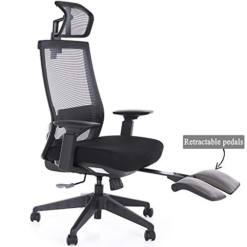 Home Office Swivel Ergonomic Executive Desk Mesh Task Chair High Adjustable with Headrest Footrest (Black)