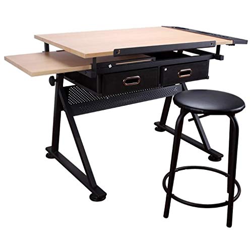 Lgan Height Adjustable Drawing Desk, Tiltable Craft Table with Storage, Maple Panel Art Desk, for Home Office Drafting Table