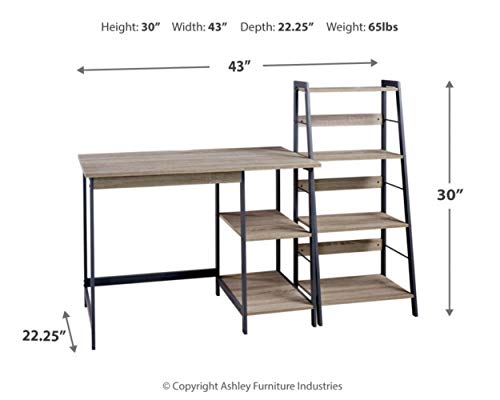 Signature Design by Ashley Homestar 2 Piece Laptop Desk & 4-Shelf Bookcase Set, 43" x 23.6" x 47"/20" x 14" x 44", Reclaimed Wood