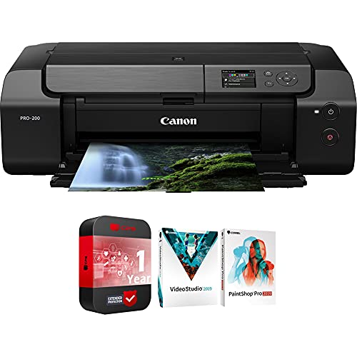 Canon PIXMA PRO-200 Wireless Professional Inkjet Photo Printer - (4280C002) Bundle with Corel Photo Video Suite PaintShop Pro with VideoStudio (Digital Download) + 1 Year Extended Protection Plan