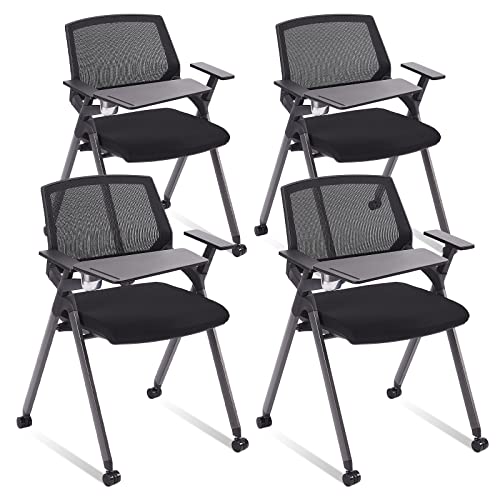 CLATINA Mesh Tablet Arm Chair with Caster Wheels - Black 4 Pack