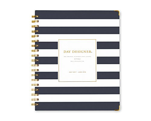 Day Designer for Blue Sky 2017-2018 Academic Year Weekly & Monthly Planner, Twin-Wire Bound, 8" x 10", Navy Stripe Hardcover