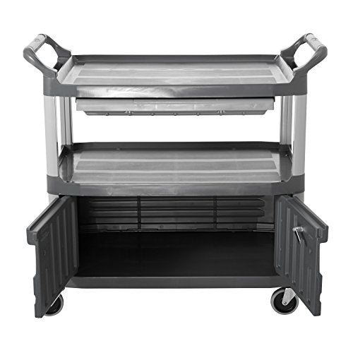 Rubbermaid Commercial Xtra Instrument and Rolling Utility Cart, Gray with Drawer and Cabinet - 300 lbs Capacity