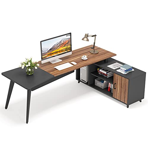 Tribesigns L-Shaped Executive Desk with File Cabinet, 78.74 Inch, Shelves - Rustic Brown