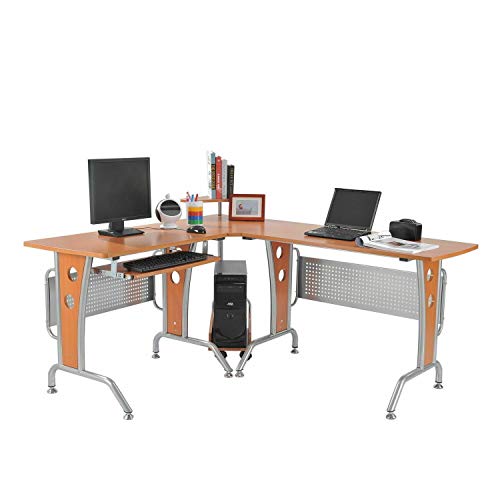 HLWL L-Shape Gaming Table Computer Desk Office Workstation P2 MDF w/CPU Tower