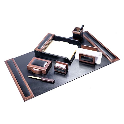 Dacasso Walnut and Leather Desk Set, 7-Piece