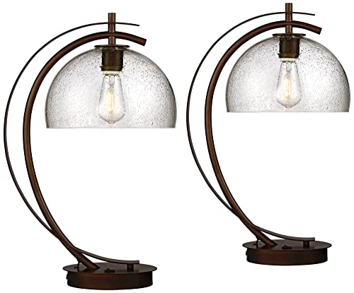Possini Euro Design Calvin Modern Desk Lamps Set of 2 with USB Charging Port