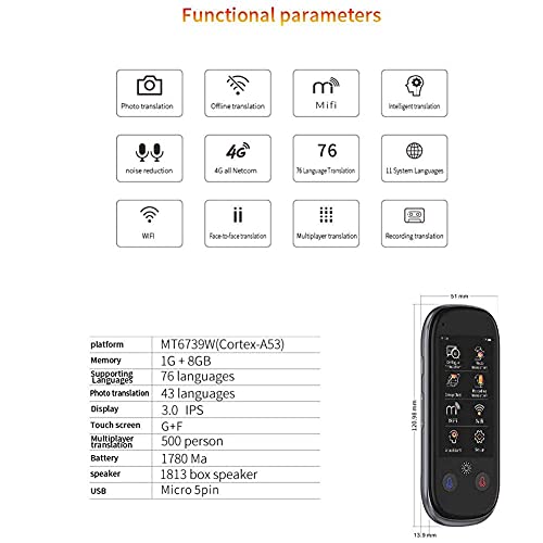 UsmAsk Smart Instant Language Translator Device, Portable 2-Way Translations, 75 Languages, 3.0Inch Touch Screen, Black