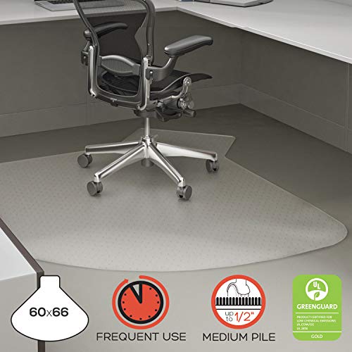 Deflecto CM14002K SuperMat Frequent Use Chair Mat, Medium Pile Carpet, 60 x 66, L-Shape, Clear