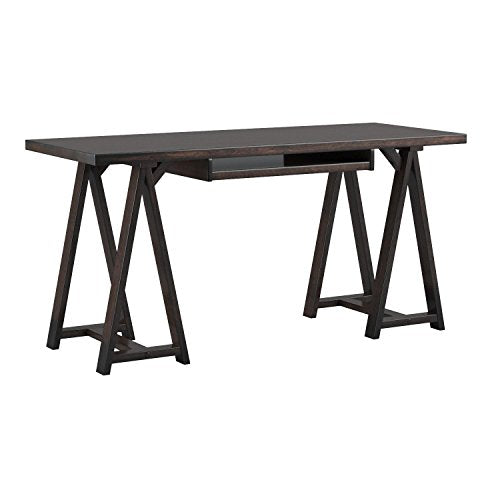 SIMPLIHOME Sawhorse SOLID WOOD Modern Industrial 60 inch Wide Home Office Desk, Writing Table, Workstation, Study Table Furniture in Dark Chestnut Brown