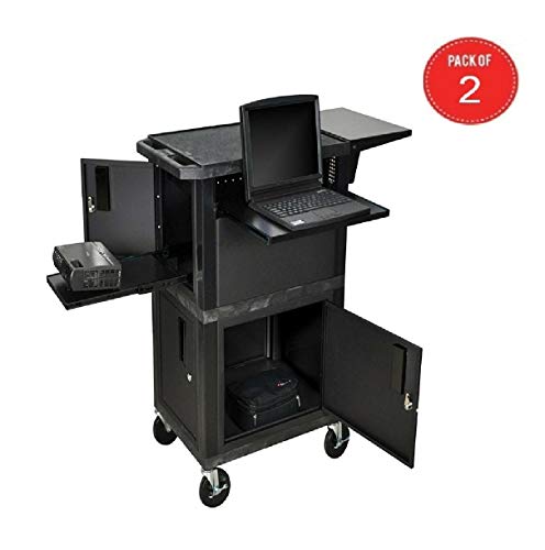 Luxor 41"H Ultimate Mobile Presentation Station with Cabinets and Molded Push Handle (Black - 2 Pack)