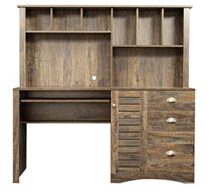 Generic Home Office Computer Desk with Hutch, Antiqued Paint Finish