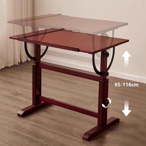MOUNW Large Wood Drafting Table, Studio Painting Desk, Height and Angle Adjustable, 60x90CM Tabletop