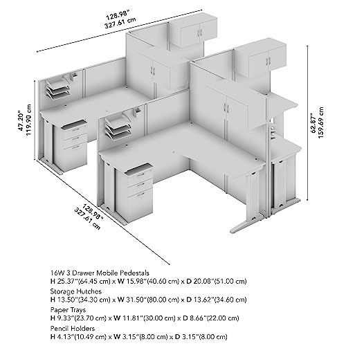 Bush Business Furniture Office in an Hour 4 Person L Shaped Cubicle Workstations in Mocha Cherry