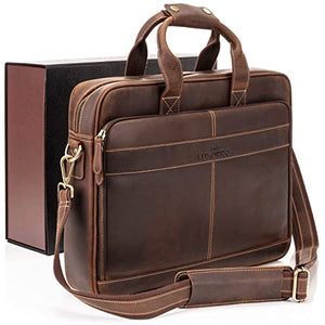 Luxorro Full-Grain Leather Compact Dark Brown, 14-inch and Faux Leather Classic Light Brown, 15.6-inch Laptop Bags perfect for formal, casual, travels, or everyday use.