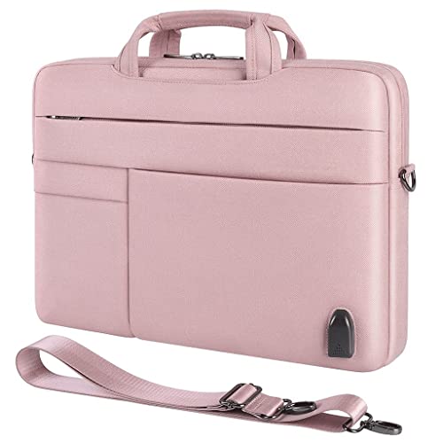 SSMDYLYM Waterproof Laptop Bag Carrying Bag Shoulder Bag Briefcase with USB Charging Port Notebook (Color : Pink, Size : 17-inch)