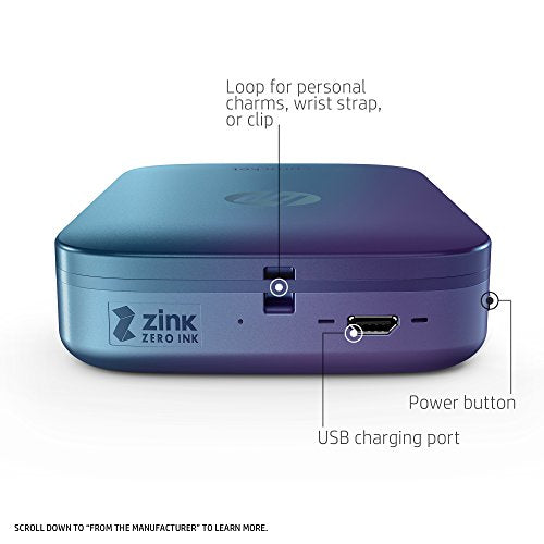 HP Sprocket Portable Photo Printer, Print Social Media Photos on 2x3" Sticky-Backed Paper - Blue (Z9L26A)