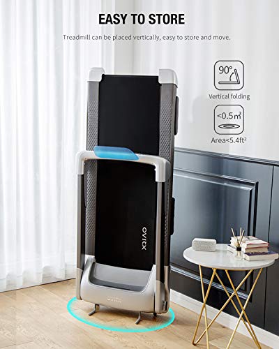 OVICX Q2S Folding Portable Treadmill Compact Walking Running Machine for Home Gym Workout Electric Treadmills with LED Display Device Holder Treadmill for Small Spaces