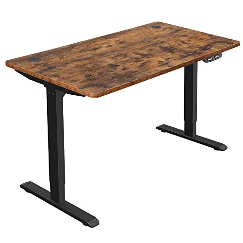 SONGMICS 55.1 x 27.6 Inches Electric Writing Desk, Standing Desk, Motorized Workstation, with Continuously Adjustable Height, Motor, Rustic Brown and Black ULSD012B01