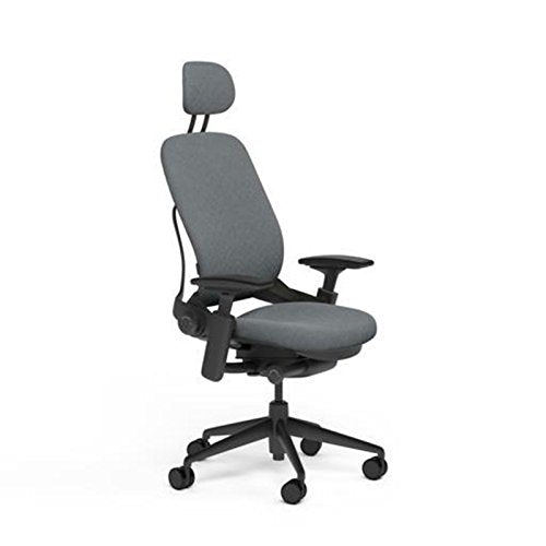 Steelcase Leap Desk Chair V2 with Headrest in Buzz2 Grey Fabric - Black Frame - Standard Carpet Casters