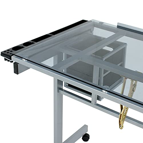 Drawing Desk Station Tempered Glass Adjustable Drafting Table W 4 Wheels Home YJYDD
