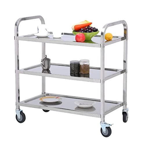 Large Stainless Steel Utility Cart, 3 Tier Rolling Kitchen Service Cart with Locking Wheels