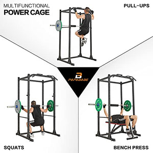 papababe Power Rack-1200 LB Capacity Power Cage, 2"x 2" Steel Squat Stand Rack with J-Hooks for Bench Press, Weightlifting and Strength Training with Adjustable Bench