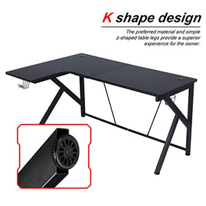 L Shaped Desk - 61” Black Corner Computer Table Desk for Home Office Study Writing Gaming PC Table Workstation, K Legs & 2 Monitors Design, Great Gift