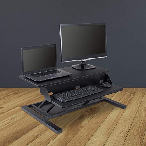 Stand Up Desk Store Power Pro Electric Adjustable Height Two Tier Standing Desk Converter (Black, 32" Wide)
