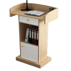 CAMBOS Lectern Podium Stand with Open Storage, Modern Floor Standing Podium - Wood Conference Table