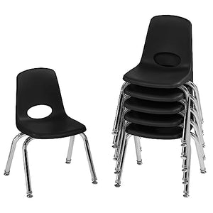 Factory Direct Partners School Stack Chair 12" with Chromed Steel Legs, Nylon Swivel Glides - Black (6-Pack)