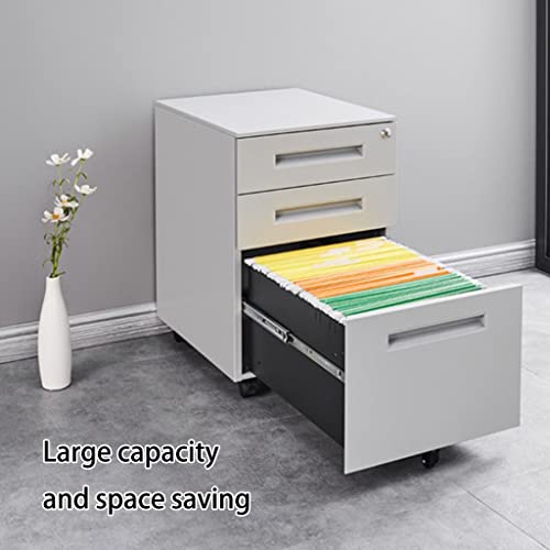 Steel File Cabinet with Roller and Lock, 3-Drawer Mobile Storage Cabinet for Home Office (Black, 60x39x50cm)